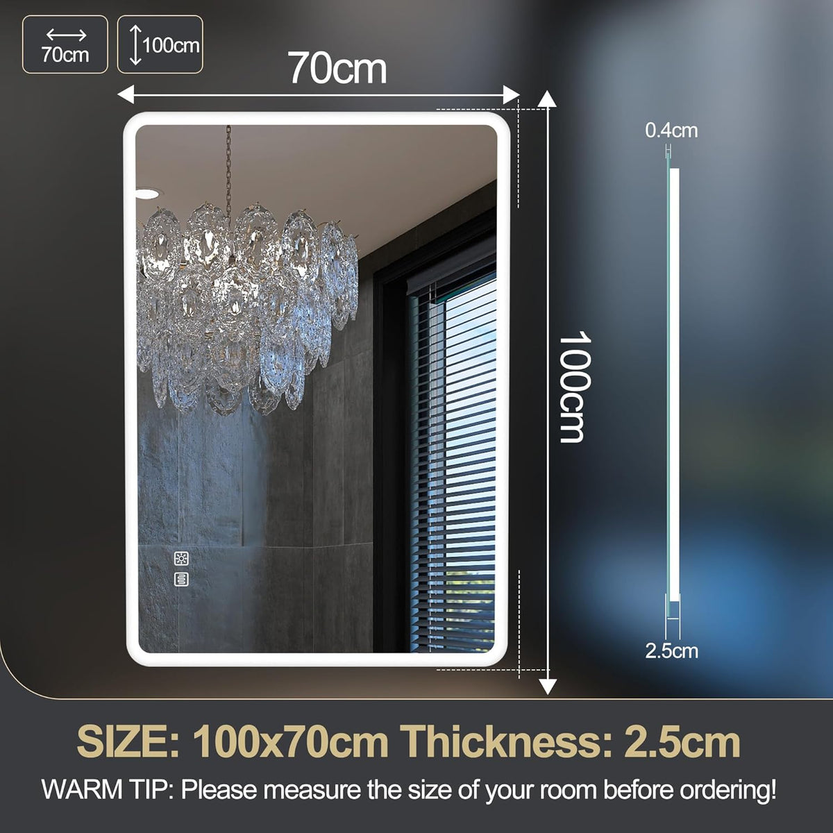 2026 Miroir de salle de bain S'bagno avec éclairage 1200 x 700 mm, IP44, LED, Bluetooth, antibuée, 3 couleurs de lumière (3 000 K, 4 000 K, 6 500 K), intensité variable, mémoire, vertical ou horizontal. Miroirs de salle de bain avec LED.