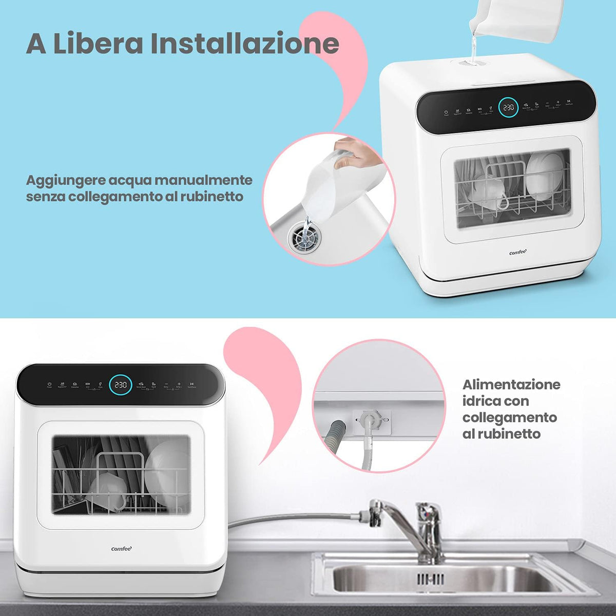 2026 Mfd42S110W-It Lavastoviglie A Libera Installazione Con 3 Coperti, 7 Programmi, Tocca Controllo, Display A Led, Avvio Ritardato E Funzione Di Lavaggio Fuori Stagione, Bianco