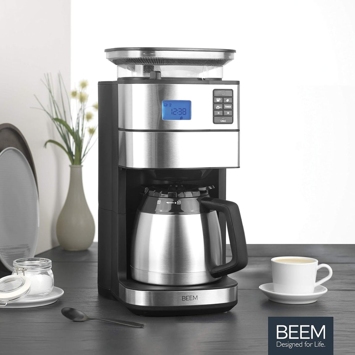 2026 BEEM FRESH-AROMA-PERFECT II Filterkaffeemaschine mit Mahlwerk - Thermo | Edelstahl | Thermokanne | 24h-Timer | 1000 W | 180 g Bohnenbehälter