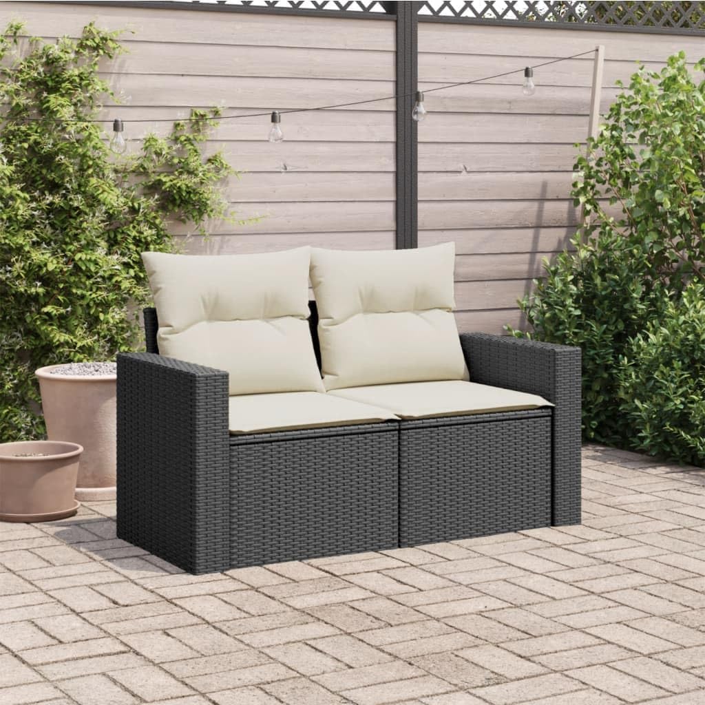 2026 ZIRLANLV Divano da Giardino con Cuscini, 2 Posti/con Vano Portaoggetti Sotto il Sedile, Divano da Giardino con Rivestimento Sfoderabile e Lavabile, Polyrattan (beige) (neros e crema #09)