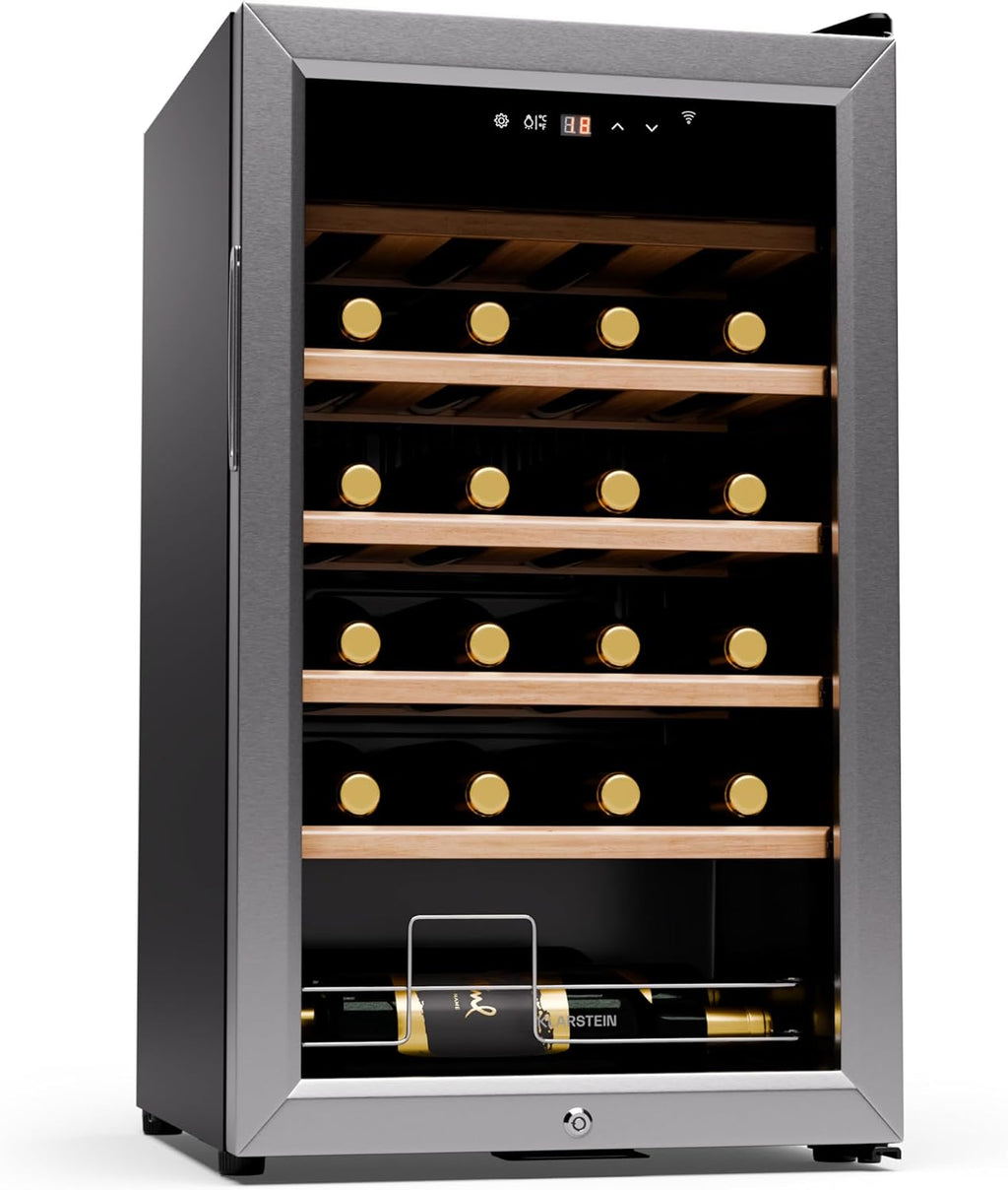 2026 KLARSTEIN Shiraz Premium Smart 24 - Frigorifero per vini, 24 bottiglie, temperatura regolabile, illuminazione LED, controllo WiFi, display touch