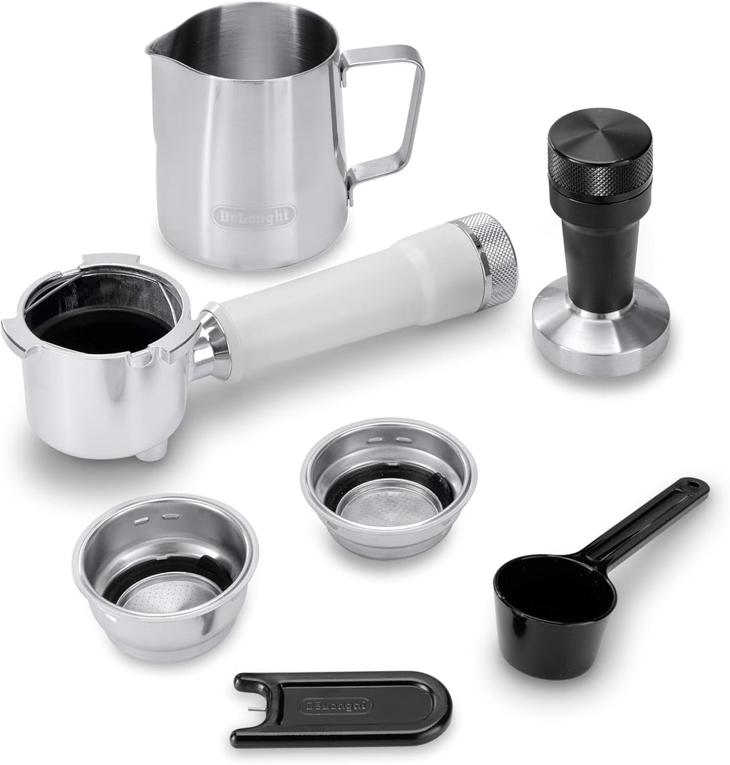 2026 De'Longhi Dedica – Cafetière à pompe en acier inoxydable pour café moulu ou individuel, expresso et cappuccino, réservoir de 1,3 litre, système anti-goutte, modèle EC685.M, couleur métal