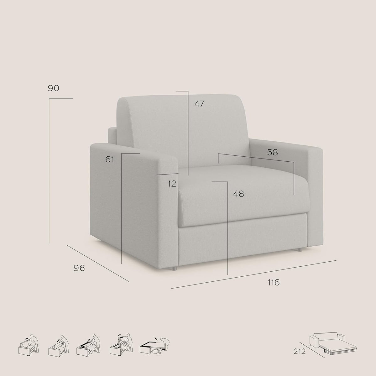 2026 Divani.Store Chris Poltrona Letto sfoderabile con materasso