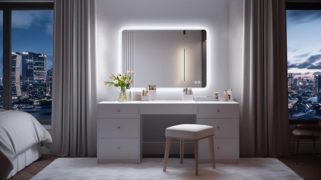 2026 Miroir de salle de bain S'bagno avec éclairage 1200 x 700 mm, IP44, LED, Bluetooth, antibuée, 3 couleurs de lumière (3 000 K, 4 000 K, 6 500 K), intensité variable, mémoire, vertical ou horizontal. Miroirs de salle de bain avec LED.