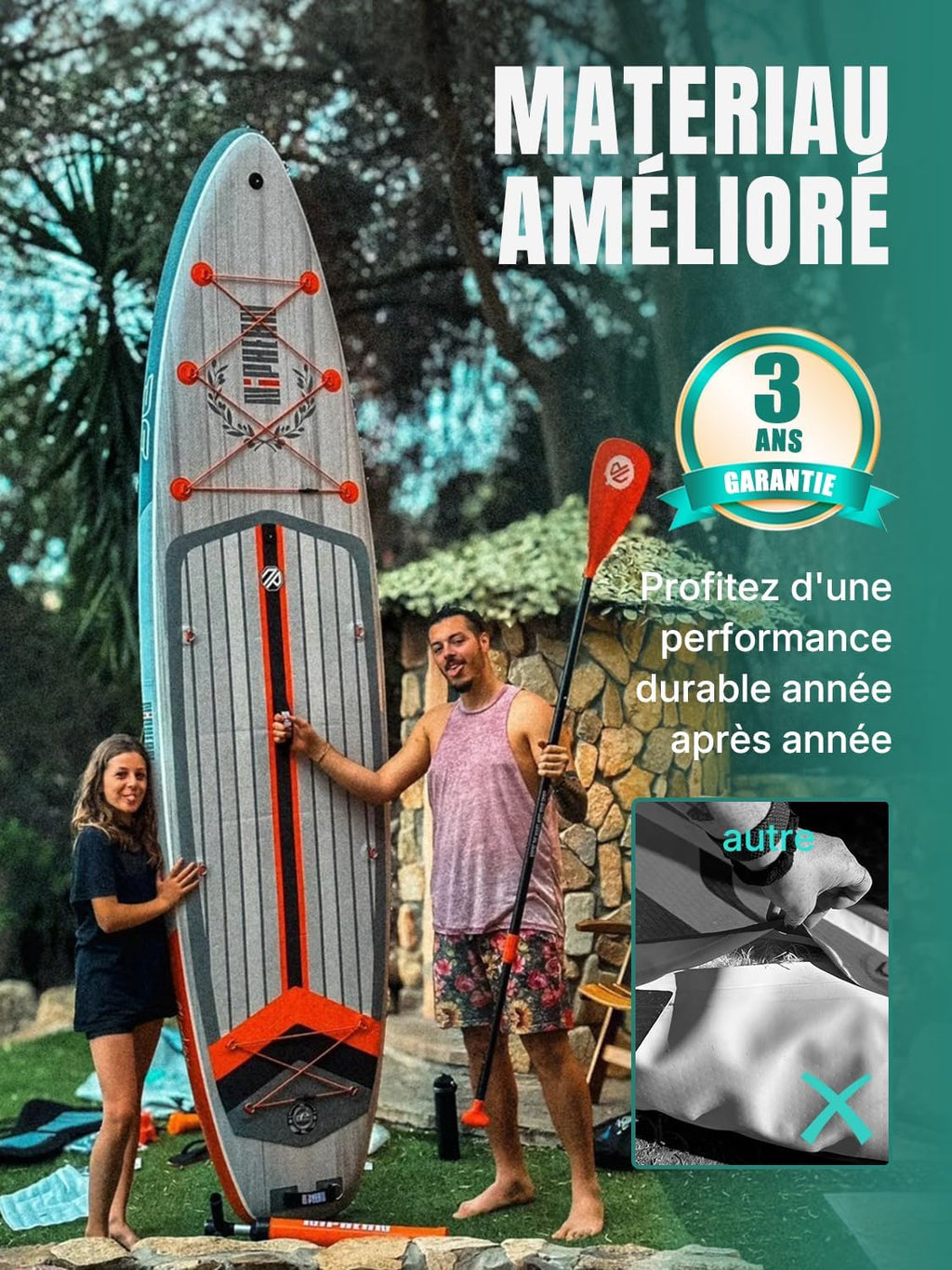2026 Niphean Extra Large Paddle Gonflable, Sup à 2+1 Personnes/Famille, Planches de Stand Up Paddle Gonflables avec Idéal Débutant Aileron Équilibré, Housse Étanche, Paddle Gonflable Adulte, Cadeaux