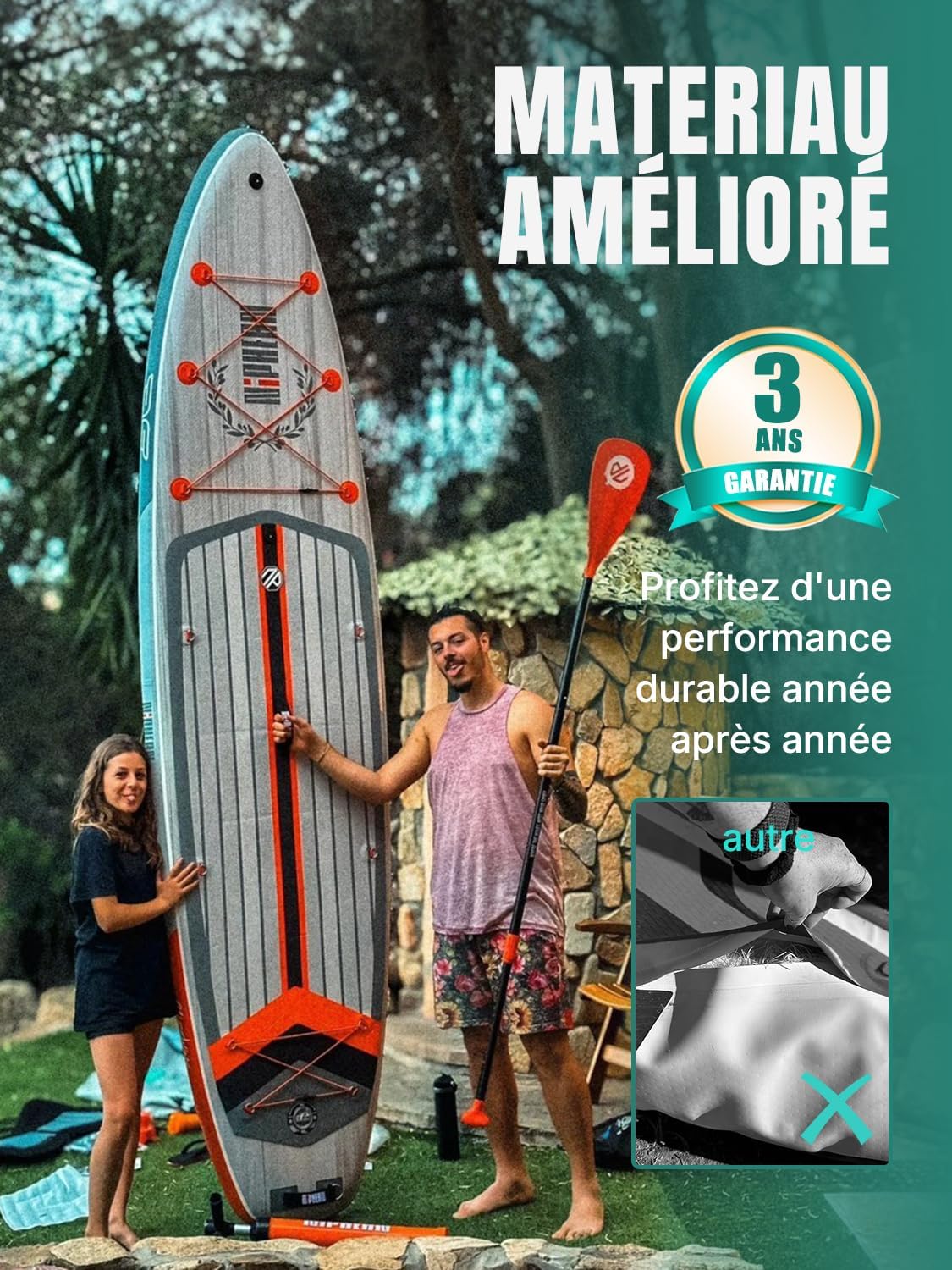 2026 Niphean Extra Large Paddle Gonflable, Sup à 2+1 Personnes/Famille, Planches de Stand Up Paddle Gonflables avec Idéal Débutant Aileron Équilibré, Housse Étanche, Paddle Gonflable Adulte, Cadeaux
