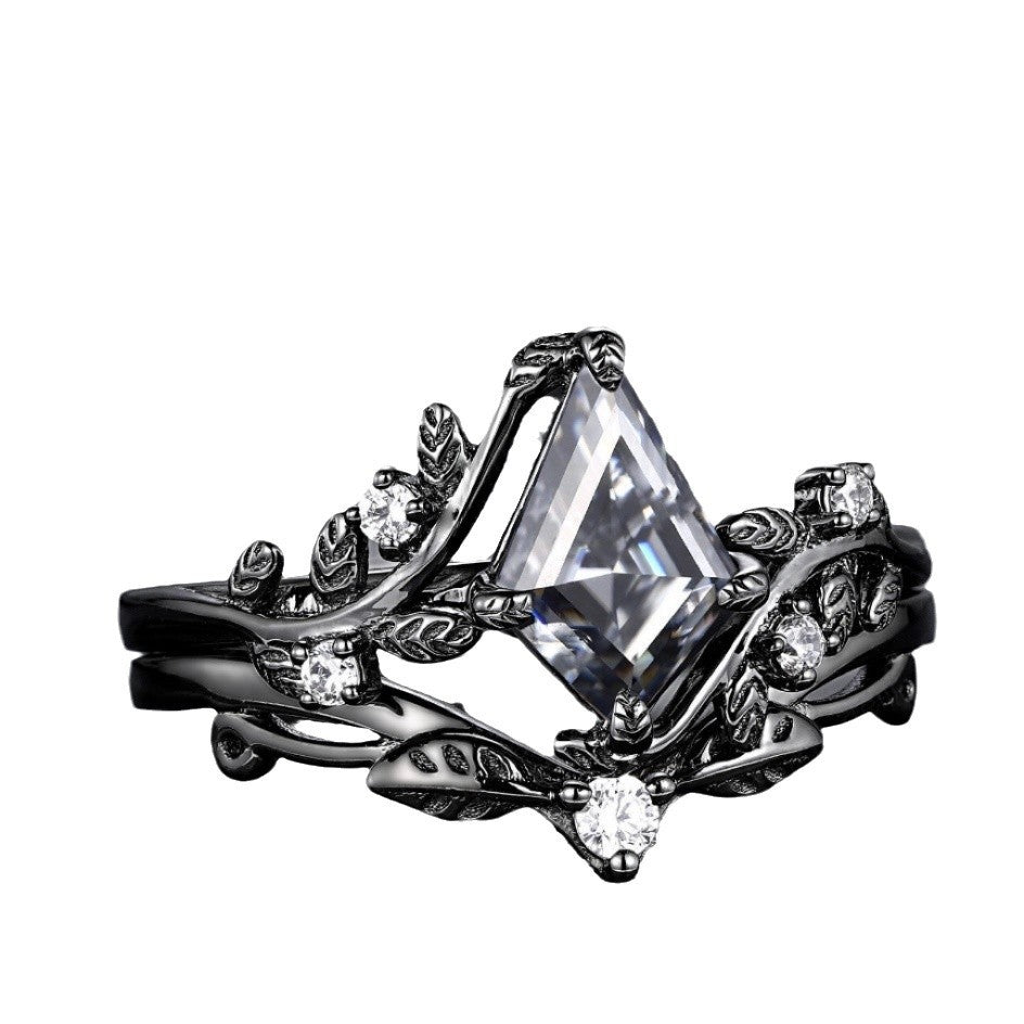 Gun Black Polygon Zircon Couple Rings Ladies