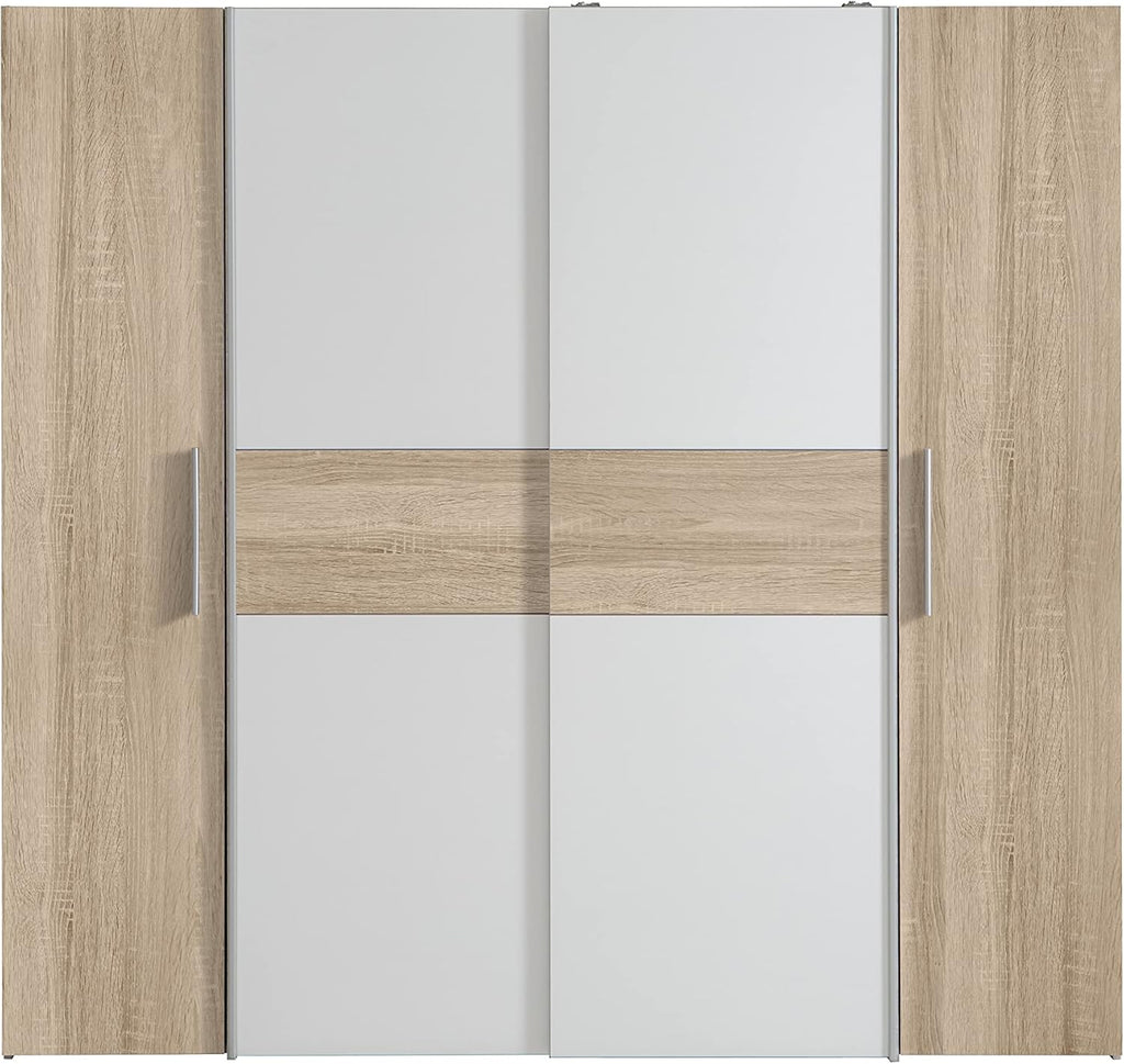 2026 AVANTI TRENDSTORE - Flavi - Wardrobe with 2 hinged doors and 2 sliding doors. Available in different colours. LAP dimensions 200 x 190.5 x 61.7 cm (Sonoma Oak/White)