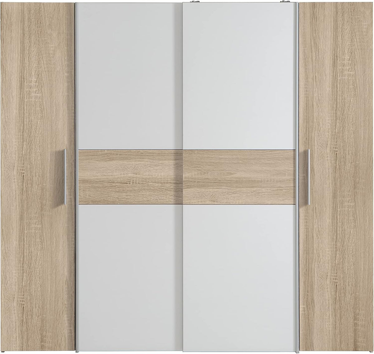 2026 AVANTI TRENDSTORE - Flavi - Wardrobe with 2 hinged doors and 2 sliding doors. Available in different colours. LAP dimensions 200 x 190.5 x 61.7 cm (Sonoma Oak/White)
