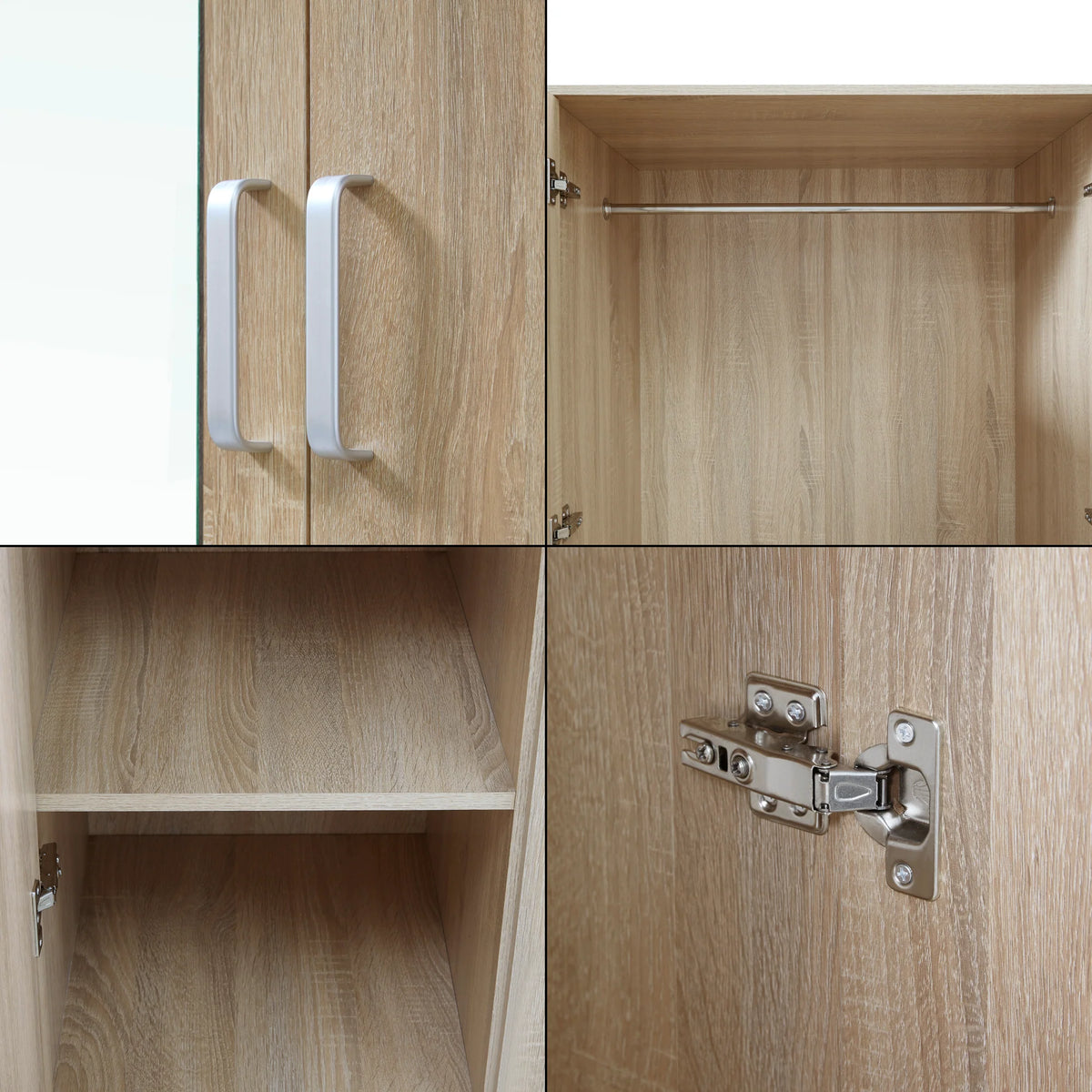 2026 Armoire de chambre garde-robe moderne meuble de rangement intemporel 5 étagères 3 tiroirs + miroir MDF 176 x 120 x 52 cm effet chêne sonoma 03_0006369