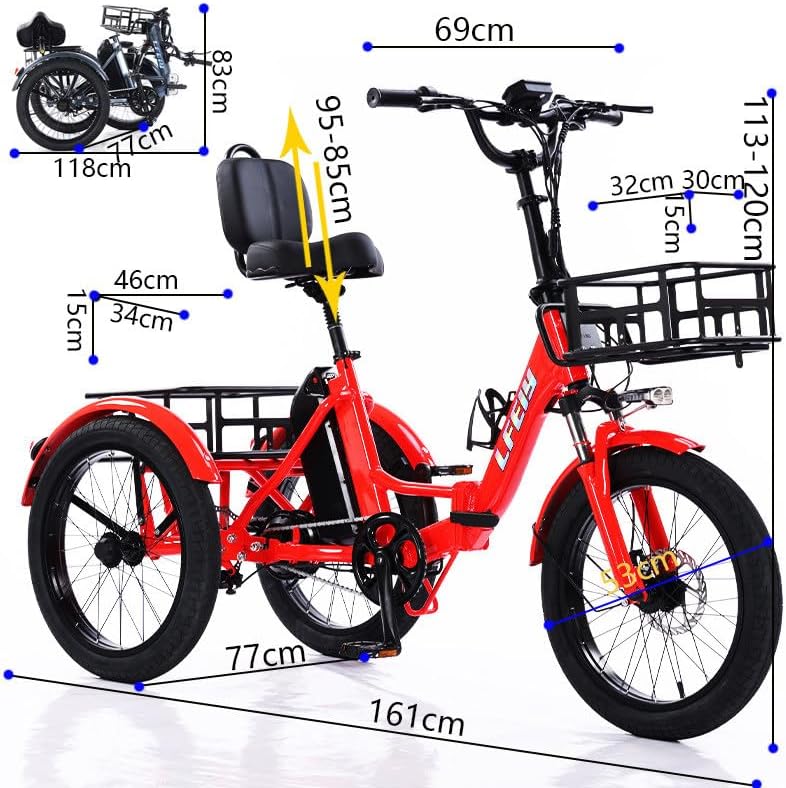 2026 Vélo Cargo électrique 3 Roues 20 Pouces pour Adultes | 5 Vitesses | Panier De Rangement | Pneus Larges | Pliable | Facile à Monter | Charge Maximale : 200 kg Grey