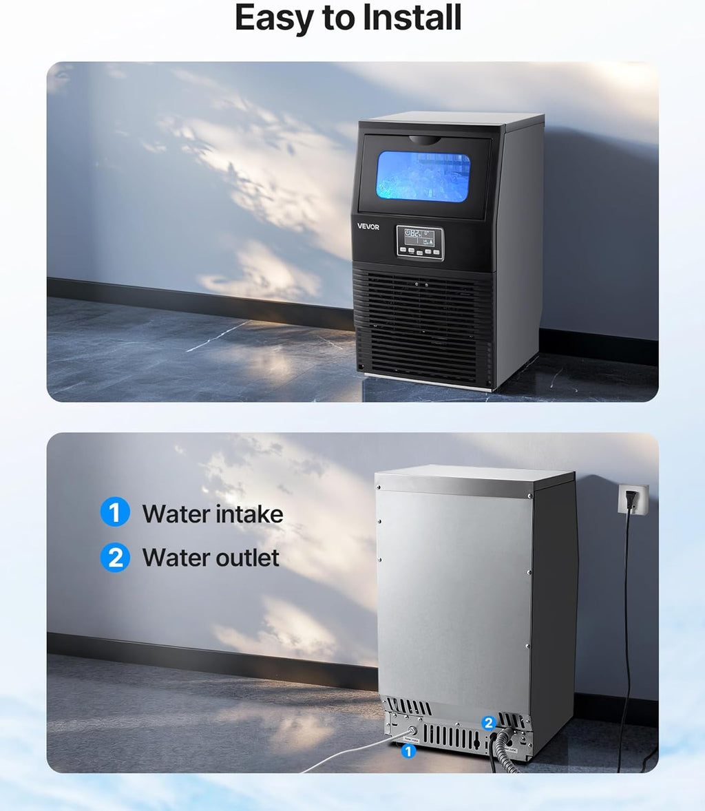 2026 VEVOR Machine à Glaçons Commerciale 36 kg/24 h, Appareil de Préparation de Glaçons avec Capacité de Stockage de 5 kg, 32 Cubes par Cycle, avec Écran LED et Nettoyage Automatique, Restaurant Bar