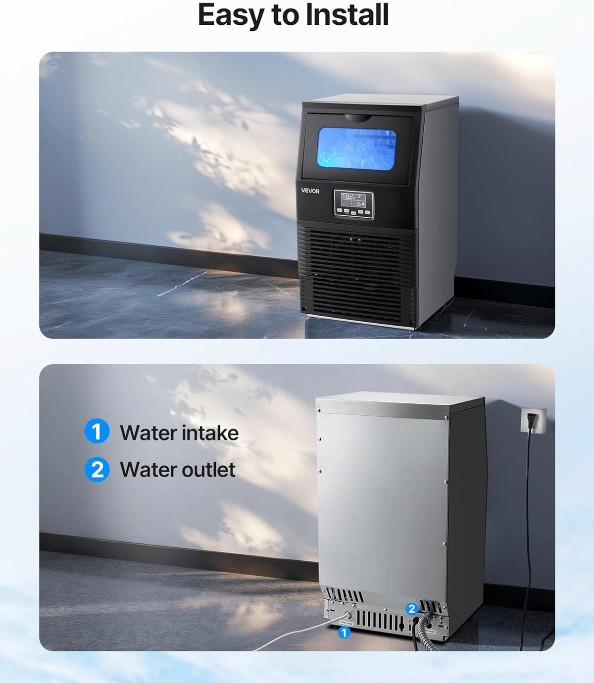 2026 VEVOR Machine à Glaçons Commerciale 36 kg/24 h, Appareil de Préparation de Glaçons avec Capacité de Stockage de 5 kg, 32 Cubes par Cycle, avec Écran LED et Nettoyage Automatique, Restaurant Bar