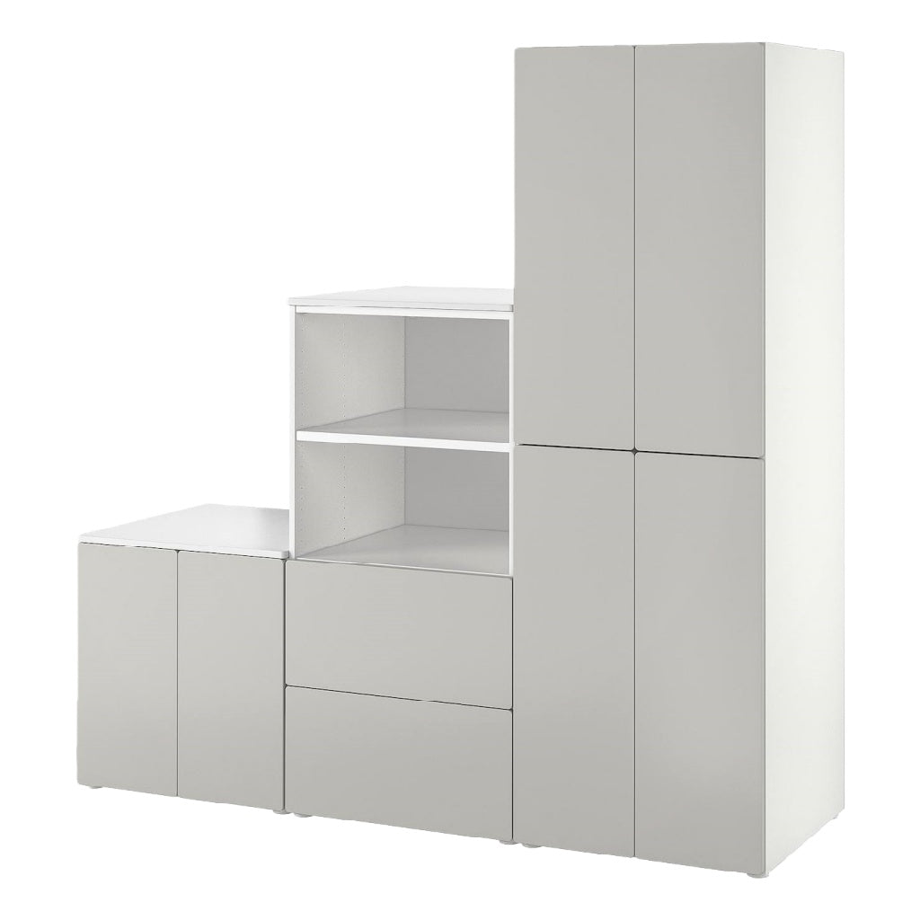 2026 Armoire modulaire blanche avec rangements ouverts et fermés